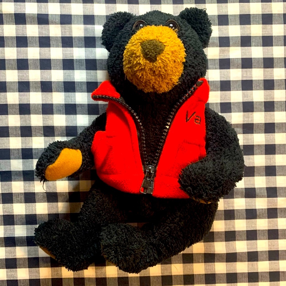 Vintage Stuffed Animal House Curly Bear Baxter Black Bear Vail CO Zip Up Vest 🐻